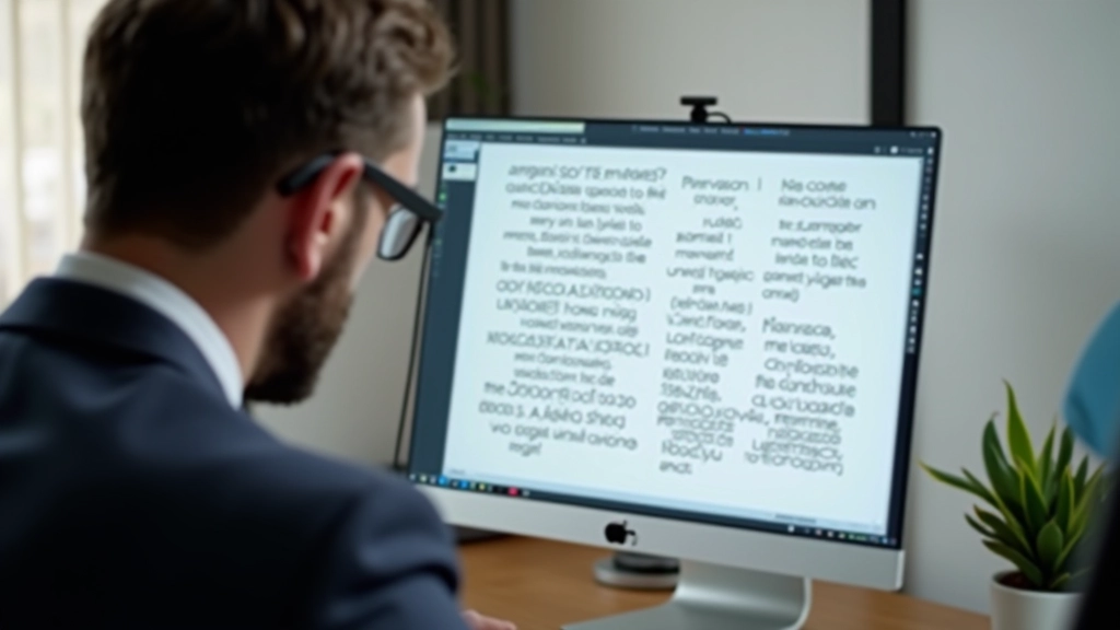 Designer che esamina da vicino le proprietà tipografiche di una font family su un monitor ad alta risoluzione, con dettagli del software di design visibile