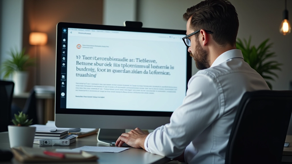 Designer che lavora su sistemi di spaziatura tipografica su un monitor moderno con documentazione di linee guida di lettura