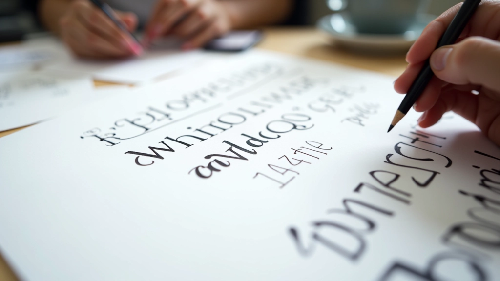 Lavoro tipografico dettagliato con campioni di caratteri e appunti di design